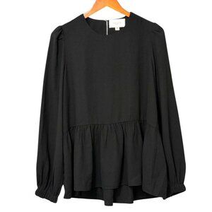 Pomander Place Tuckernuck NEW Black Carlota Peplum Blouse Top Preppy Cute Size M